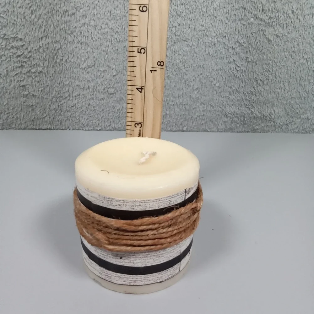 Rustic Farmhouse Striped Pillar Candle with Jute Twine Wrap Cream‎ Black 3x3